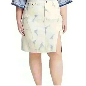 Women's High-Rise Midi Denim Skirt - Future Collective Cream Tie Dye Size 14